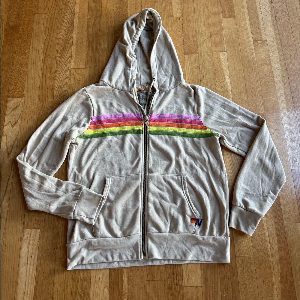 Aviator Nation Hoodie with Rainbow Stripes